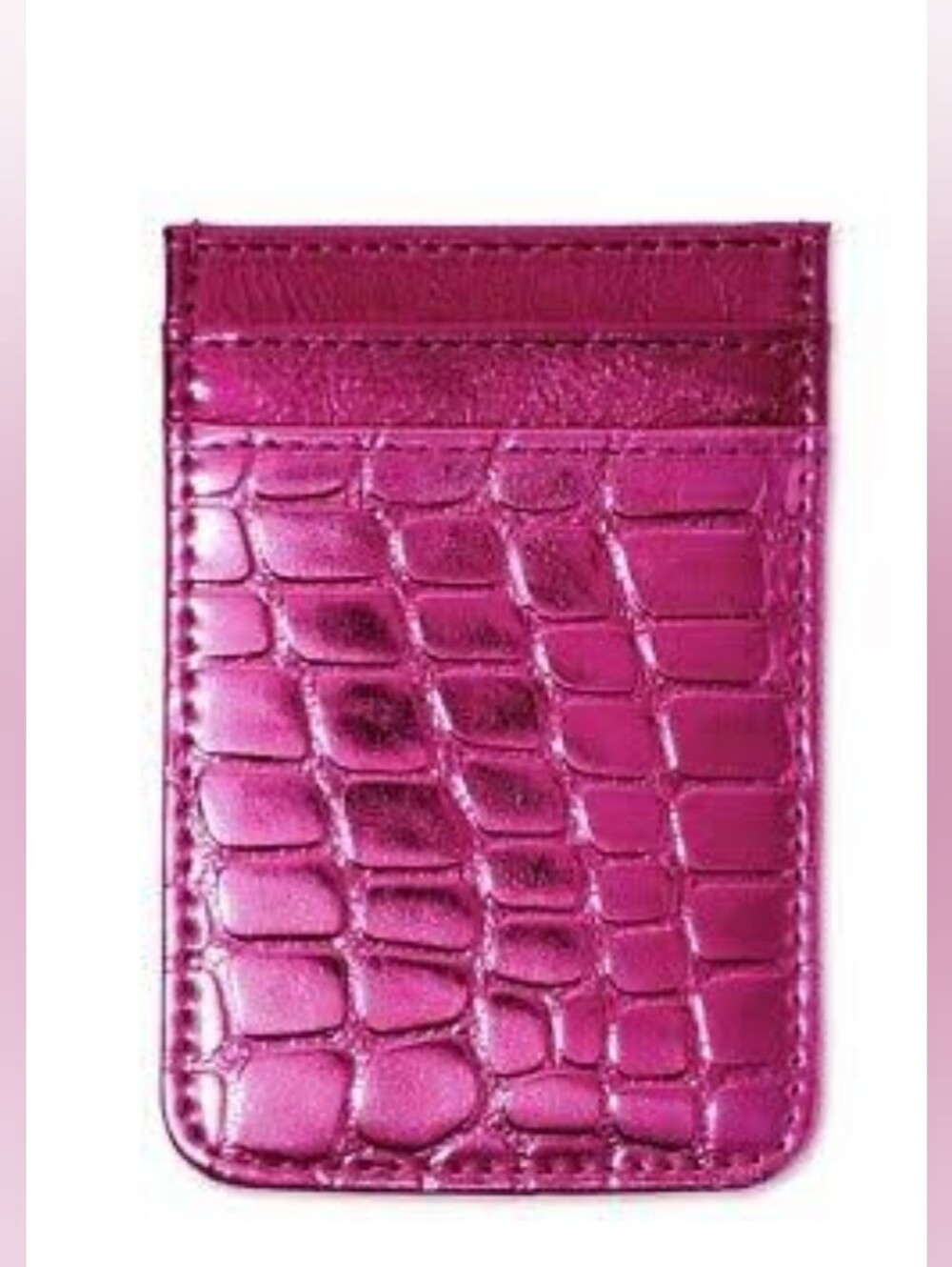 Pink Crocodile-Embossed Sticker Pocket Card Holder